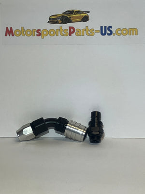 Jiffy-tite -10 AN O-Ring Boss (ORB) quick-connect fitting and -10 AN HOSE 45 Degree fitting  VALVED N.O.S. CLEARANCE ITEM